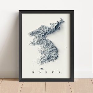 Nord- & Südkoreas Reliefkarte | NordKorea Karte | Südkorea Karte | Antikes Wanddekor | Topographische Karte Geschenk | KEINE 3D-KARTE
