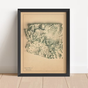 Arizona Minimalistische Landkarte | Arizona Wandbild | Gerahmter Arizona Druck | Antikes Wanddekor | Topographische Karte Geschenk | KEINE 3D-KARTE