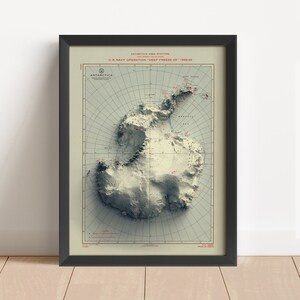 Antarktis Vintage Relief-Karte, basierend auf Original von 1968 | Antarktis Wall Art & Home Decor | Geschenk | Topographischer Druck | KEINE 3D-KARTE