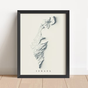 Minimalistische reliëfkaart Israël | Muurkunst Israël | Israël ingelijste print | Antieke wanddecoratie | Cadeau topografische kaart | GEEN 3D-KAART
