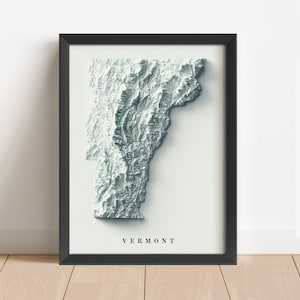 Vermont Minimalistische Reliefkarte | Vermont Wandkunst | Vermont gerahmter Druck | Antikes Wanddekor | Topographische Karte Geschenk | KEINE 3D-KARTE