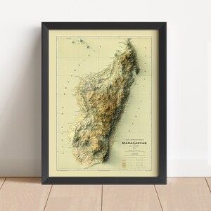 Madagaskar Vintage Reliefkarte, basierend auf dem Original von 1902 | Madagaskar Wand Kunst & Home Decor | Geschenk | Topographischer Druck | KEINE 3D-KARTE