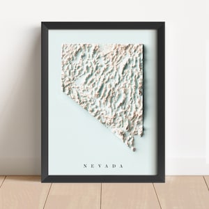 Nevada Minimalistische Reliefkarte | Nevada Wandkunst | Nevada gerahmter Druck | Antikes Wanddekor | Topographische Karte Geschenk | KEINE 3D-KARTE