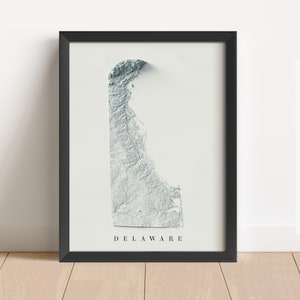 Delaware Relief Landkarte | Delaware Wandkunst | Gerahmter Delaware Druck | Antikes Wanddekor | Topographische Karte Geschenk | KEINE 3D-KARTE