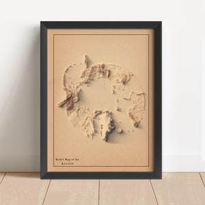 Arctic Minimalist Relief Map | Arctic Wall Art | Framed Arctic Print | Antique Wall Decor | Topographic Map Gift | NOT A 3D MAP