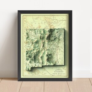 New Mexico Vintage Reliefkarte, basierend auf dem Original von 1867 | New Mexico Wand Kunst & Wohnkultur | Gerahmter Druck | Topographische Geschenk | KEINE 3D-KARTE