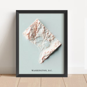 Carte en relief minimaliste de Washington DC | Art mural Washington DC | Impression encadrée | Décoration murale antique | Carte topographique en cadeau | PAS UNE CARTE 3D