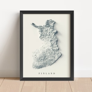 Finnland Minimalistische Reliefkarte | Finnland Wandkunst | Finnland gerahmter Druck | Antikes Wanddekor | Topographische Karte Geschenk | KEINE 3D-KARTE