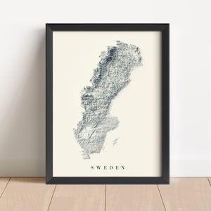 Schweden Minimalistische Reliefkarte | Schweden Wandkunst | Schweden gerahmter Druck | Antikes Wanddekor | Topographische Karte Geschenk | KEINE 3D-KARTE