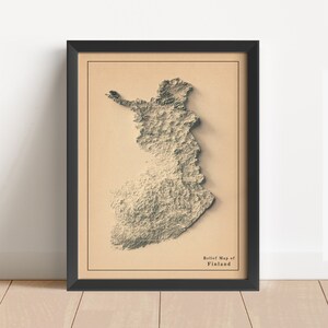 Finnland Minimalistische Reliefkarte | Finnland Wandkunst | Finnland gerahmter Druck | Antikes Wanddekor | Topographische Karte Geschenk | KEINE 3D-KARTE