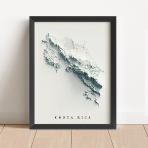 Costa Rica Minimalistische Reliefkarte | Costa Rica Wand Kunst | Gerahmter Costa Rica Druck | Antikes Wanddekor | Topographische Karte Geschenk | KEINE 3D-KARTE