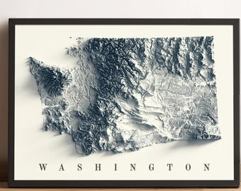 Washington Map - Washington State Relief Map - Washington Topo Map - Washington Print - Washington Vintage Map - Washington Framed Map