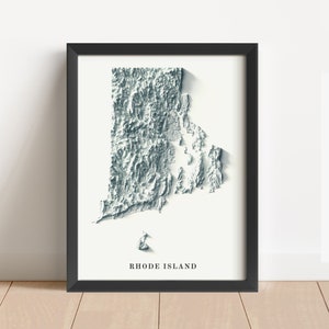 Mapa minimalista em relevo de Rhode Island | Arte de parede de Rhode Island | Impressão emoldurada | Decoração de parede antiga | Presente com mapa topográfico | NÃO É UM MAPA 3D