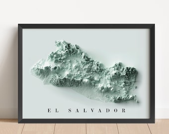 El Salvador Minimalist Relief Map | El Salvador Wall Art | Framed Print | Antique Wall Decor | Topographic Map Gift | NOT A 3D MAP
