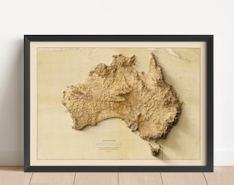 オーストラリア標高地図 - ミニマリスト地形図ウォールアート、モダン