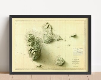 Guadeloupe (France) Vintage Relief Map, based on 1879 original | Wall Art & Home Decor | Framed Print | Topographic Map Gift | NOT A 3D MAP