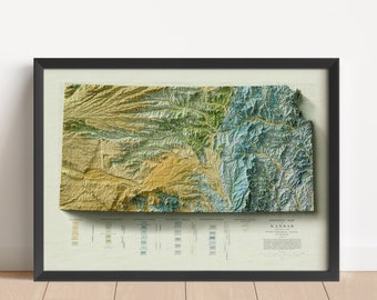 Kansas Geological Vintage Relief Map, based on 1937 original | Kansas Wall Art & Home Decor Gift | Topographic Framed Print | NOT A 3D MAP