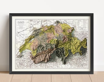 Switzerland Vintage Relief Map, based on 1880 original | Wall Art & Home Decor | Framed Print | Topographic Map Gift | NOT A 3D MAP