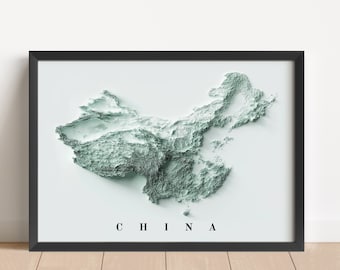 China Minimalist Relief Map | China Wall Art | Framed China Print | Antique Wall Decor | Topographic Map Gift | NOT A 3D MAP