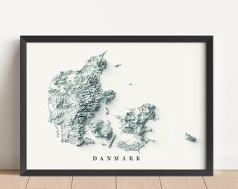 Denmark Minimalist Relief Map | Denmark Wall Art | Denmark Framed Print | Antique Wall Decor | Topographic Map Gift | NOT A 3D MAP