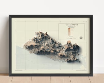 El Salvador Vintage Relief Map, based on 1969 original | Wall Art & Home Decor | Framed Print | Topographic Map Gift | NOT A 3D MAP