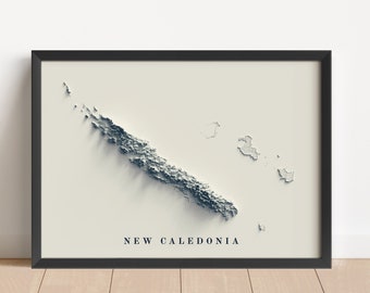 New Caledonia Minimalist Relief Map | New Caledonia Wall Art | Framed Print | Antique Wall Decor | Topographic Map Gift | NOT A 3D MAP