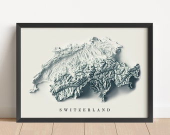 Switzerland Minimalist Relief Map | Switzerland Wall Art | Framed Print | Antique Wall Decor | Topographic Map Gift | NOT A 3D MAP
