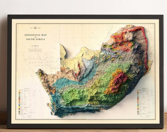 South Africa Map - South Africa Relief Map - South Africa Vintage Map - South Africa Print - South Africa Wall Decor - South Africa Art