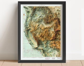 Western USA Vintage Relief Map, based on 1950 original | Western UNited States Wall Art & Home Decor | Topographic Map Gift | NOT A 3D MAP