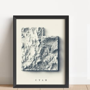 Utah Minimalistische Reliefkarte | Utah Wandkunst | Utah gerahmter Druck | Antikes Wanddekor | Topographische Karte Geschenk | KEINE 3D-KARTE