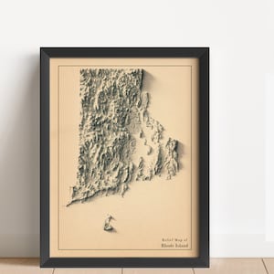 Rhode Island Minimalistische Landkarte | Rhode Island Wand Kunst | Gerahmter Druck | Antikes Wanddekor | Topographische Karte Geschenk | KEINE 3D-KARTE