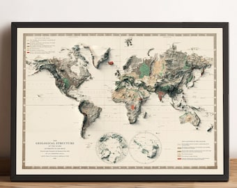 World Map, World Printable Map, World Shaded Relief Map, World Map Wall Decor, World Map Print, World Digital Map, World Antique Map