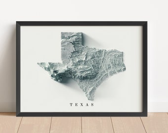 Texas Minimalist Relief Map | Texas Wall Art | Texas Framed Print | Antique Wall Decor | Topographic Map Gift | NOT A 3D MAP