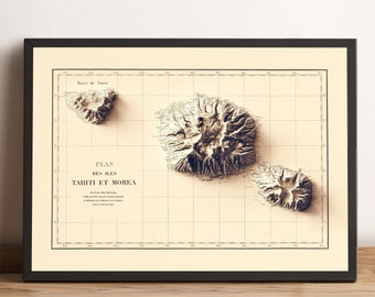 Tahiti Map, Tahiti Relief Map, Tahiti Printable Map, Tahiti Digital Map, Tahiti Vintage Map, Tahiti Wall Art, Tahiti Gift Map