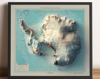 Map of Antarctica - Relief Map of Antarctica - Antarctica Vintage Map - Antarctica Topo Map - Antarctica Print - Antarctica Wall Decor