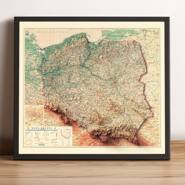 Poland Map - Poland Relief Map - Poland Vintage Map - Poland Art - Poland Wall Art - Poland Printable Map - Polska Map - Poland Digital Map