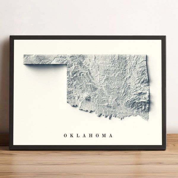 Oklahoma Map (set with two maps), Oklahoma Relief Map, Oklahoma Printable Map, Oklahoma Wall Art, Oklahoma Digital Map, Oklahoma Poster
