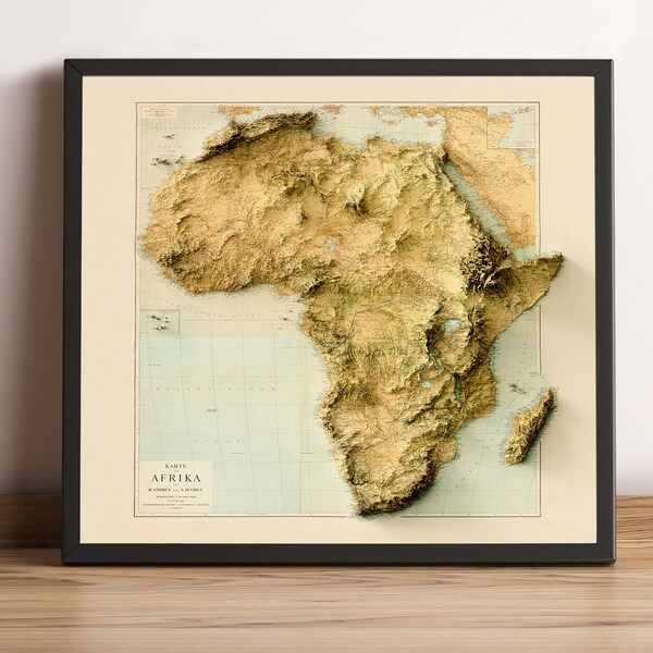 Africa Map - Africa Relief Map - Vintage Map of Africa - Africa Print - Africa Wall Art - Africa Topo Map - South Africa Map - Egypt Map