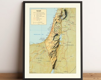 Israel Map, Israel Relief Map, Israel Printable Map, Israel Digital Map, Israel Vintage Map, Israel Wall Art