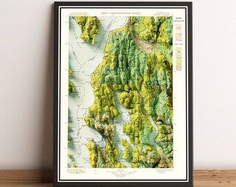 Seattle Map - Relief map of Seattle - Seattle Historical Map - Vintage map of Seattle - Seattle Topographic Map