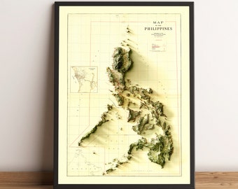 Philippines Map - Relief map of the Philippines - Philippines Historical Map - Old Map of the Philippines - Vintage map of Philippines