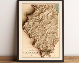 Illinois Map - Illinois Relief Map - Illinois Vintage Map - Illinois Old Map - Illinois Print - Illinois Topo Map - Illinois Wall Decor