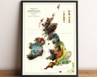 Kaart van Engeland, Engeland reliëfkaart, Ierland kaart, Britse eilanden geologische kaart, kaart van het Verenigd Koninkrijk, reliëfkaart, kaart van Schotland, kaart van Wales, VK