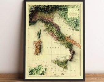 Italy Map, Italy Relief Map, Italy 3D Map, Italy Vintage Map, Italy Old Map, Italy Topo Map, Italy Geological Map, Italy Wall Decor