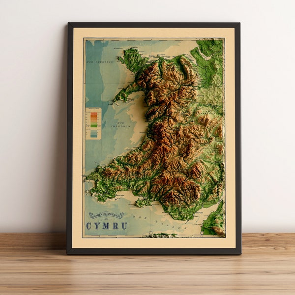 Wales Map - Relief Map of Wales - Wales Old Map - Historical Map of Wales - Vintage Map of Wales - Wales Print - Wales Wall Decor - Wales 3D