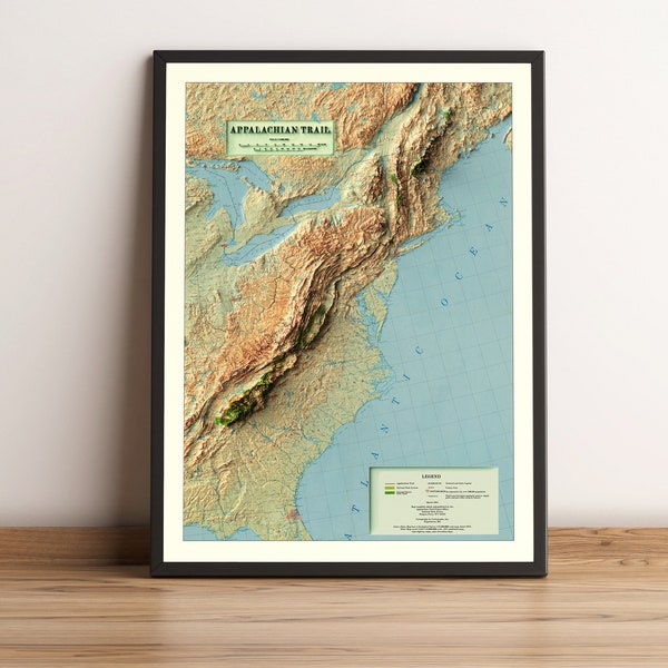 Appalachian Trail Map, Appalachian Trail Shaded Relief Map, Appalachian Trail Printable Map, Appalachian Trail Digital Art