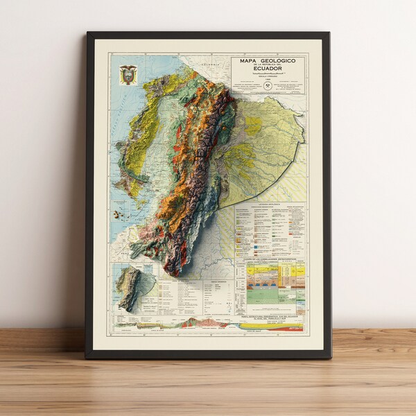 Ecuador Map, Ecuador Printable Map, Ecuador Relief Map, Ecuador Vintage Map, Ecuador Old Map, Ecuador Wall Decor