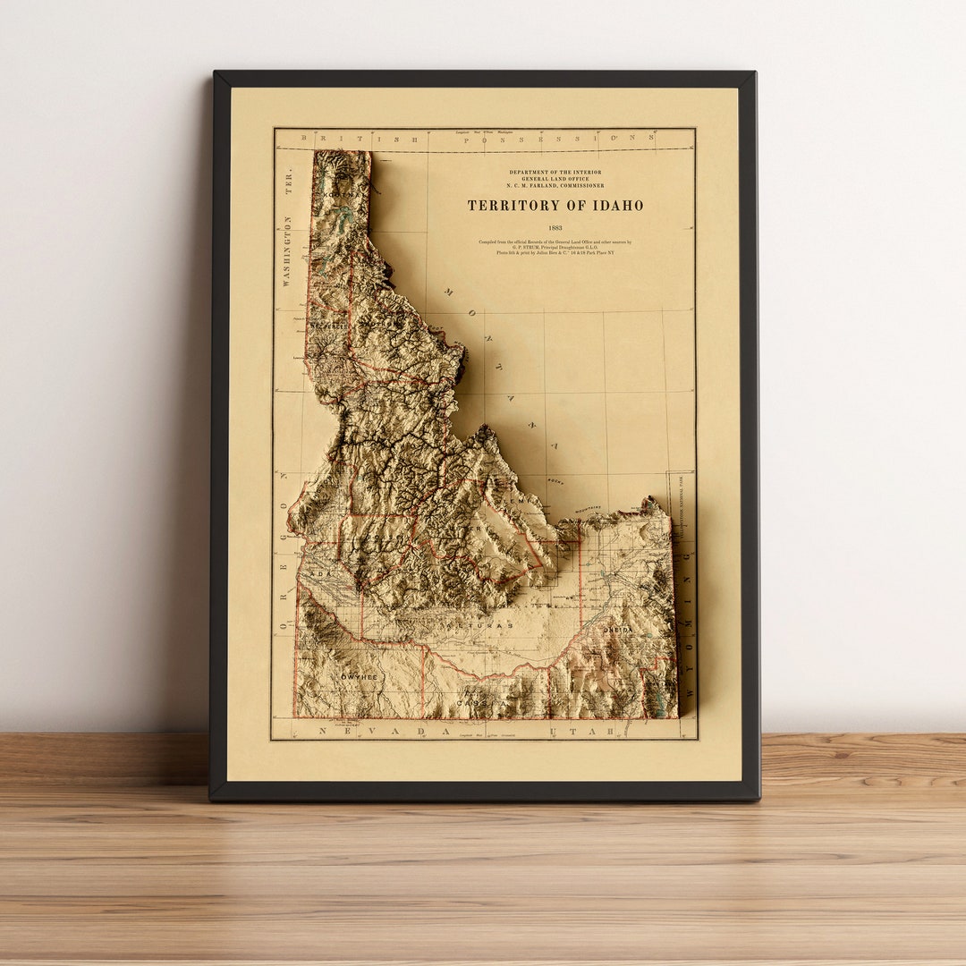 Idaho Map Idaho Relief Map Idaho Print Idaho Vintage Map Idaho Old Map