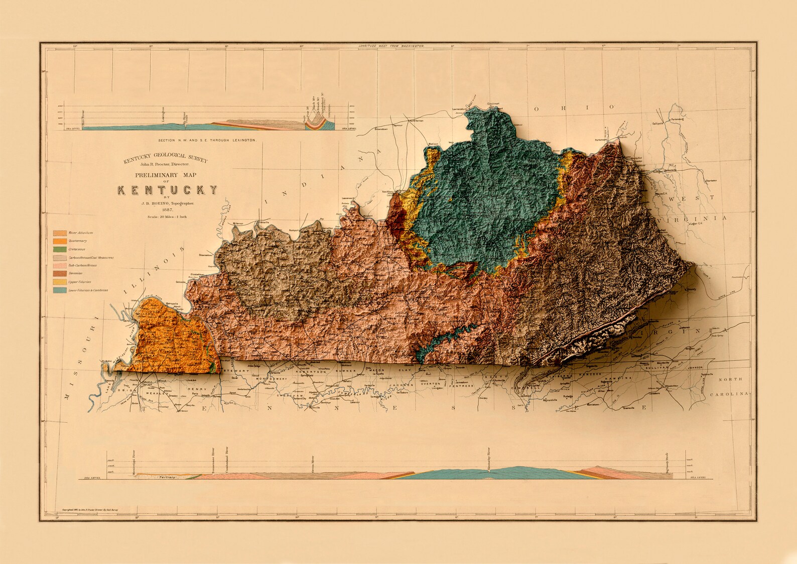 Kentucky Map Kentucky Relief Map Kentucky Vintage Map - Etsy