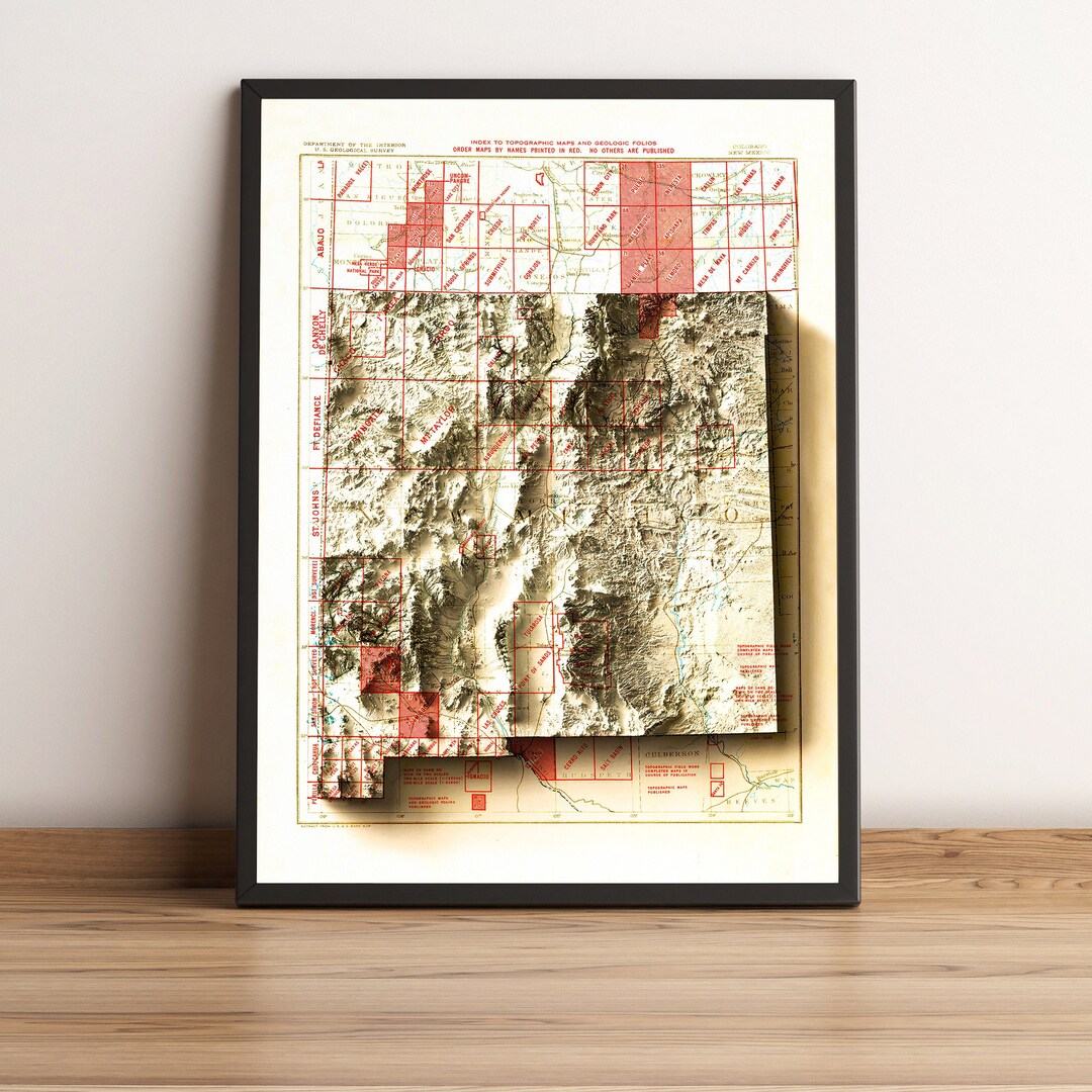 New Mexico Map Relief Map of New Mexico New Mexico - Etsy